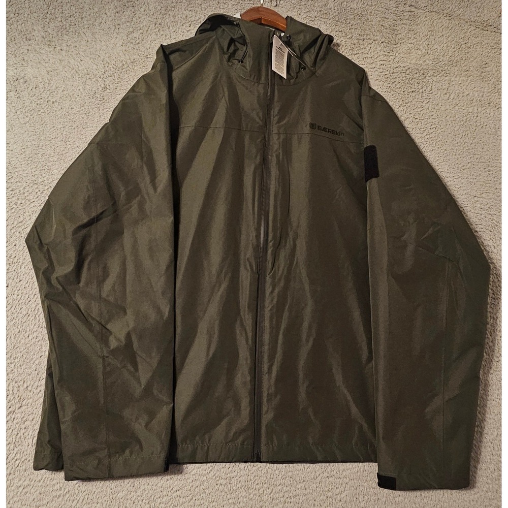 Baerskin Tactical Rain Jacket Mens 2XL Olive Green Ripstop Waterproof Hooded